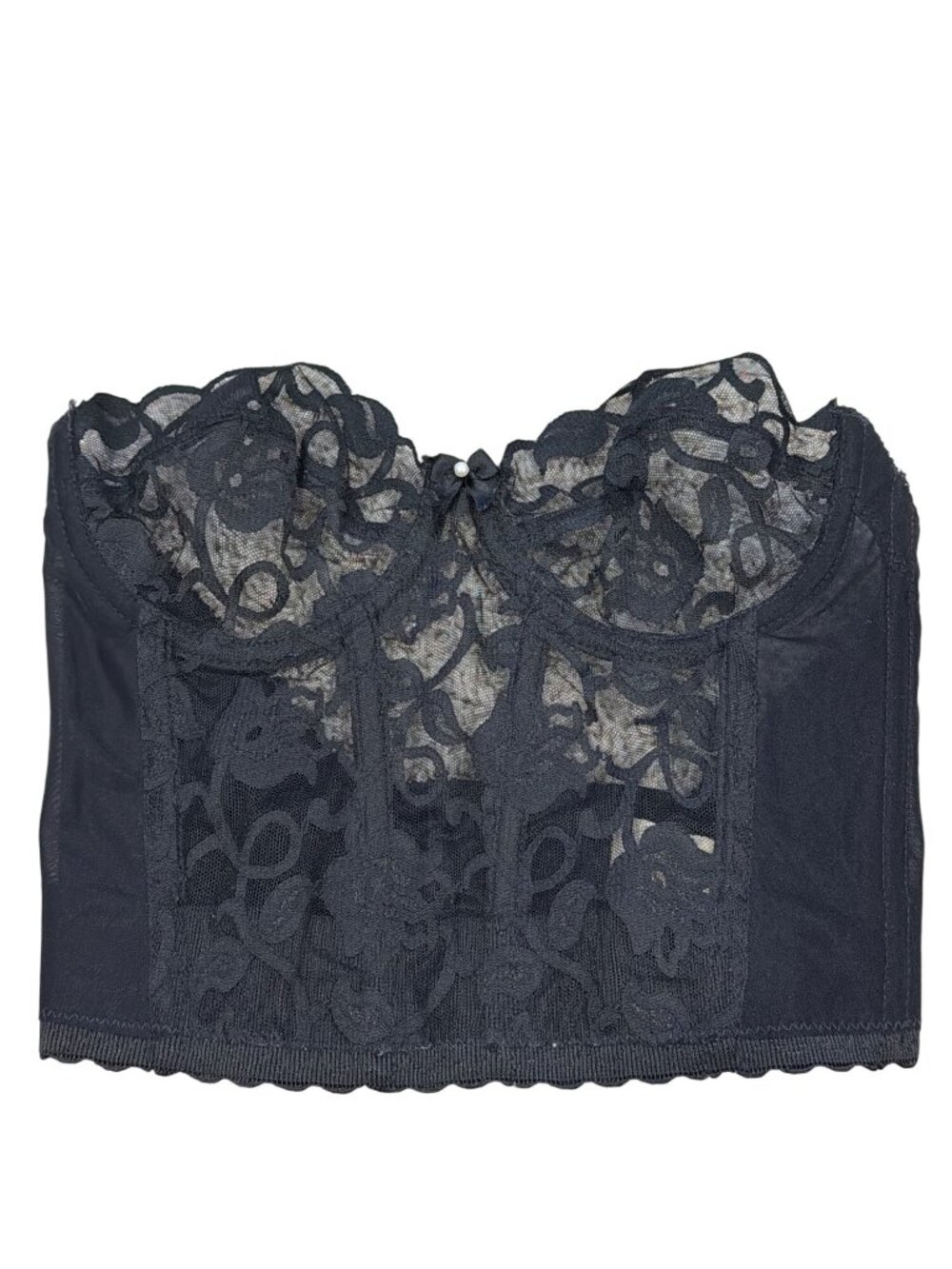 Victoria's Secret Vintage Union Made Black Lace Longline Bustier Bra 32B